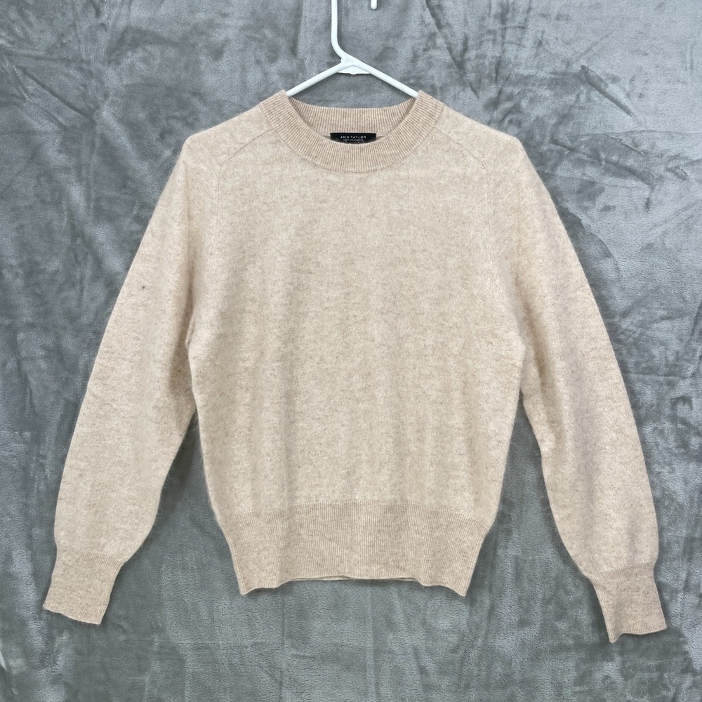 Ann Taylor 100% Cashmere Sweater Women's Size M Beige Pullover Crewneck NWOT